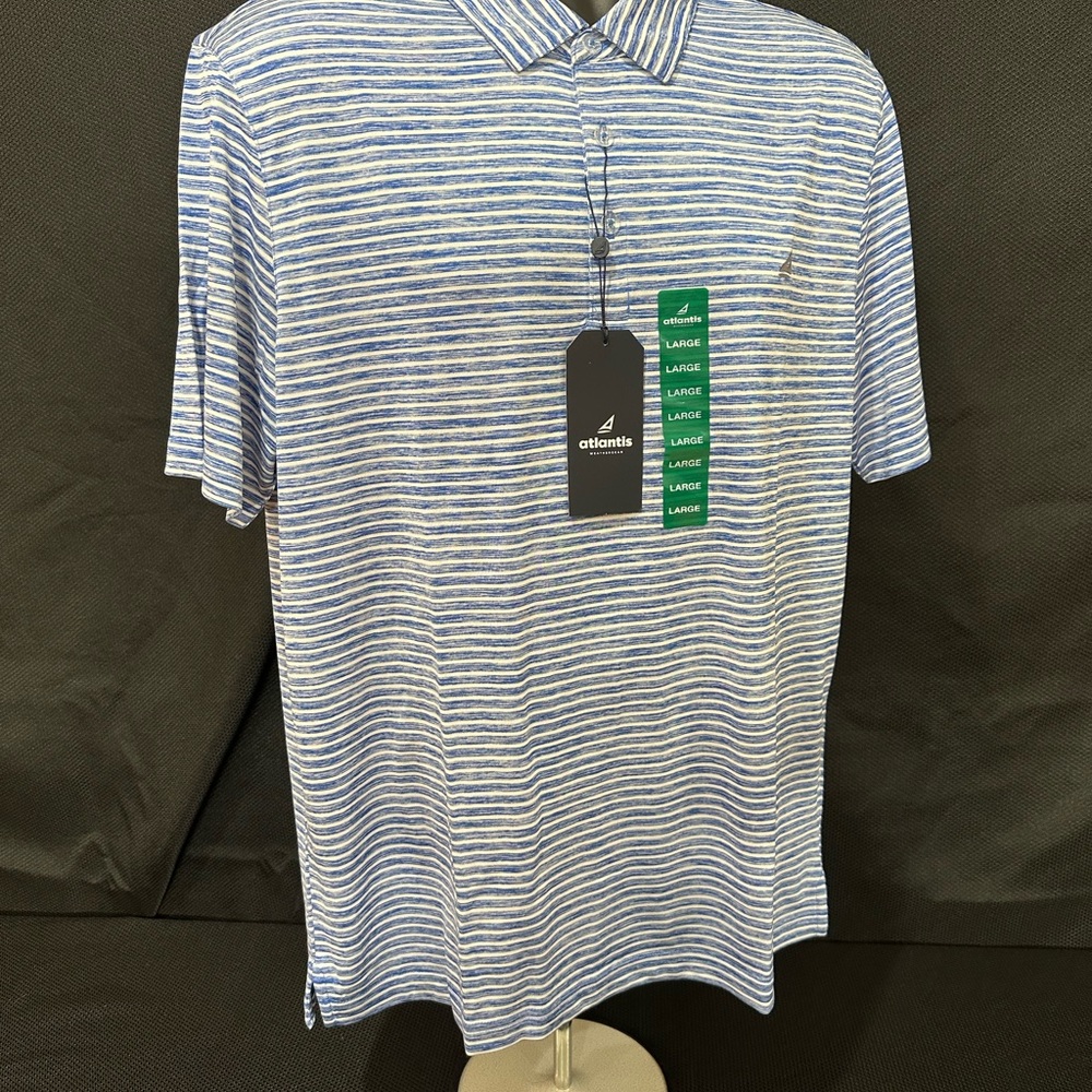 Blue and White Striped Polo Shirt with Classic Collar